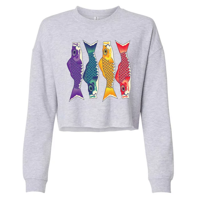 Bright Colorful Japanese Koi Carp Fish Cropped Pullover Crew