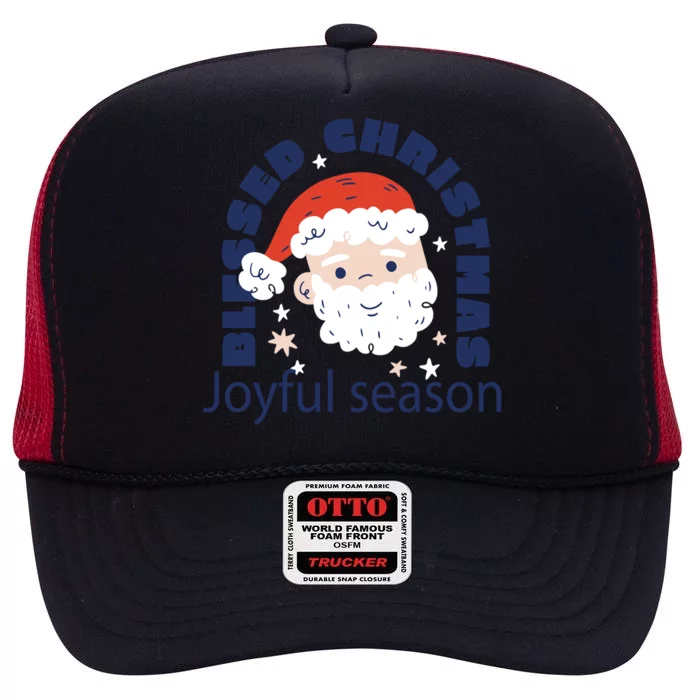 Blessed Christmas Joyful Season Santa Claus High Crown Mesh Trucker Hat