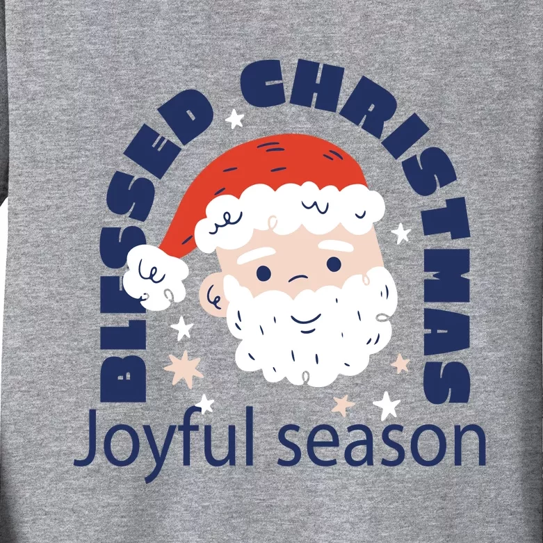 Blessed Christmas Joyful Season Santa Claus Kids Long Sleeve Shirt