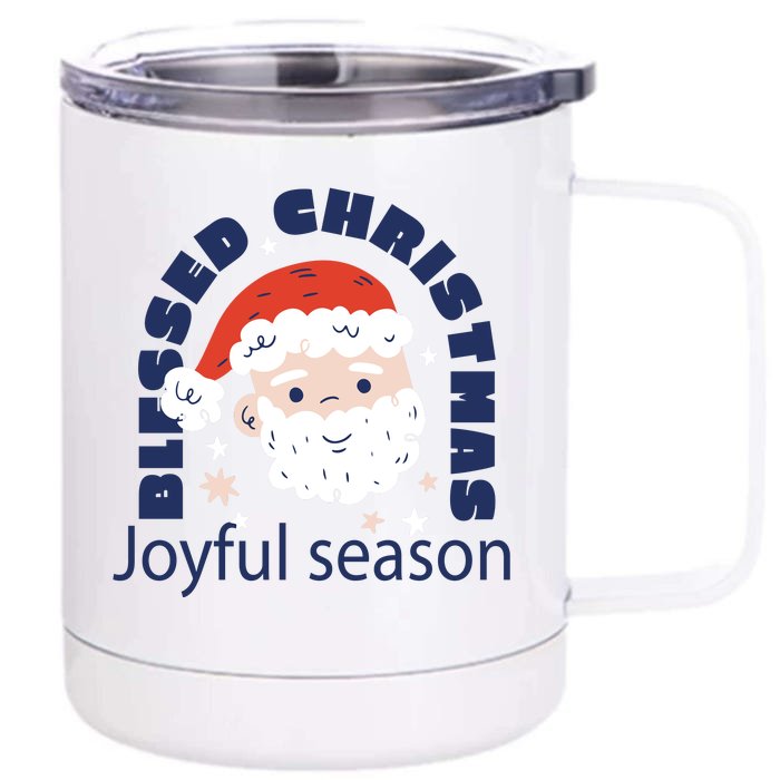 Blessed Christmas Joyful Season Santa Claus Front & Back 12oz Stainless Steel Tumbler Cup