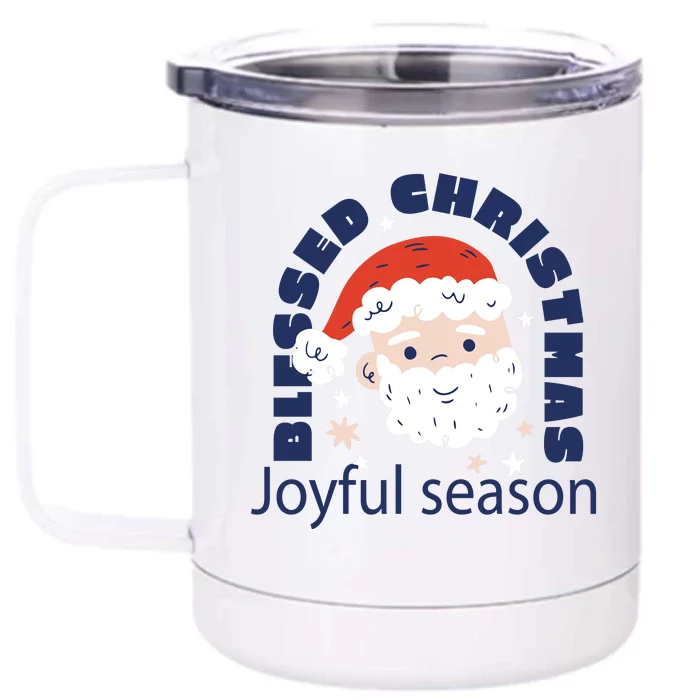 Blessed Christmas Joyful Season Santa Claus Front & Back 12oz Stainless Steel Tumbler Cup