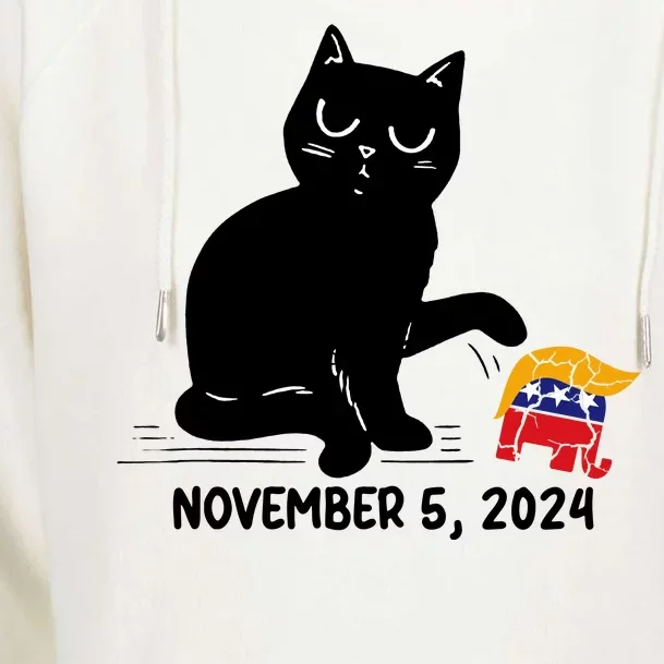 Black Cat Knock Over Trump Elephant Hair 2024 November 5th Womens Funnel Neck Pullover Hood