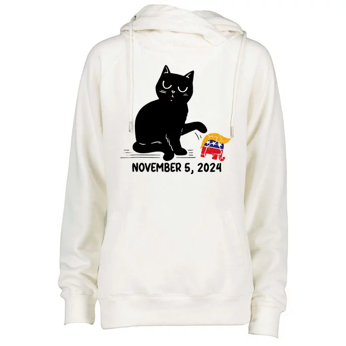 Black Cat Knock Over Trump Elephant Hair 2024 November 5th Womens Funnel Neck Pullover Hood