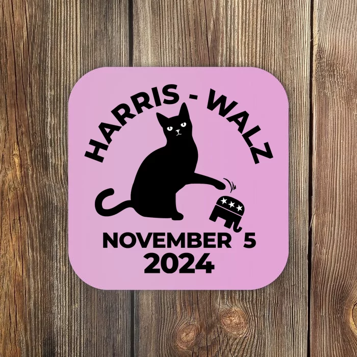 Black Cat Knock Trump Elephant Harris Walz November 5th 2024 Coaster