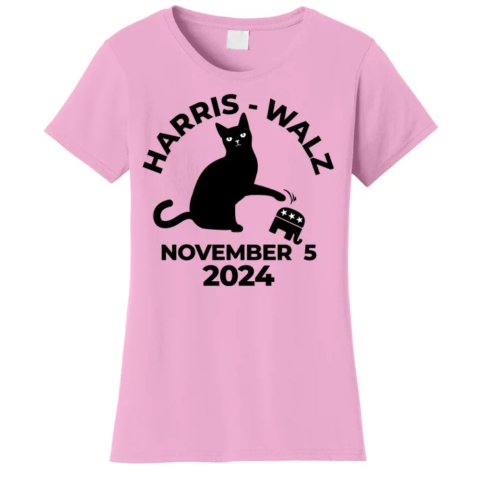 Black Cat Knock Trump Elephant Harris Walz November 5th 2024 Women's T-Shirt