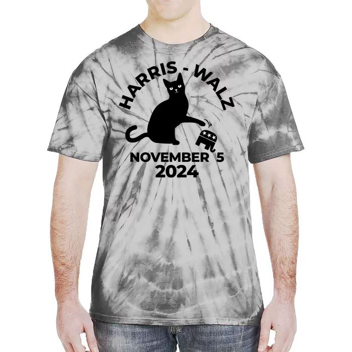 Black Cat Knock Trump Elephant Harris Walz November 5th 2024 Tie-Dye T-Shirt