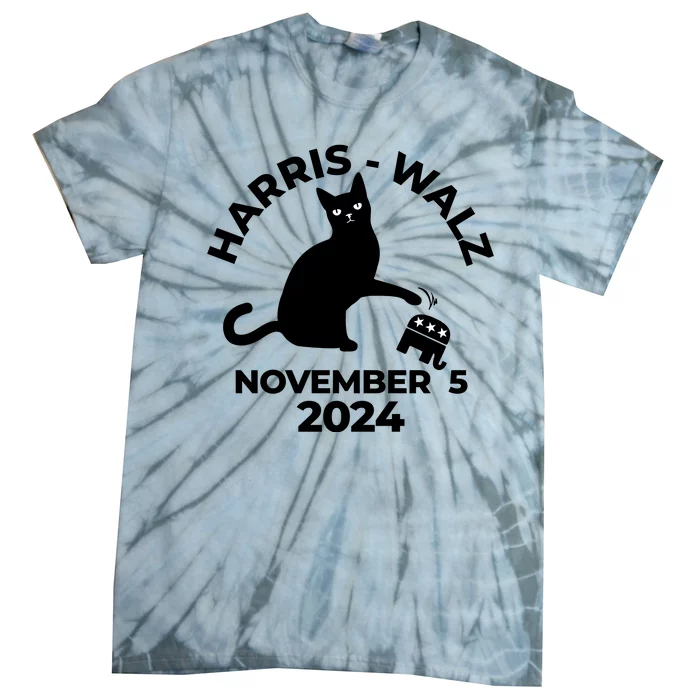 Black Cat Knock Trump Elephant Harris Walz November 5th 2024 Tie-Dye T-Shirt