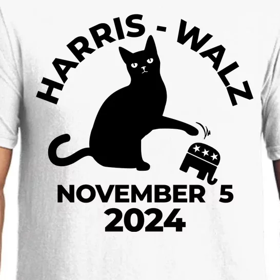 Black Cat Knock Trump Elephant Harris Walz November 5th 2024 Pajama Set