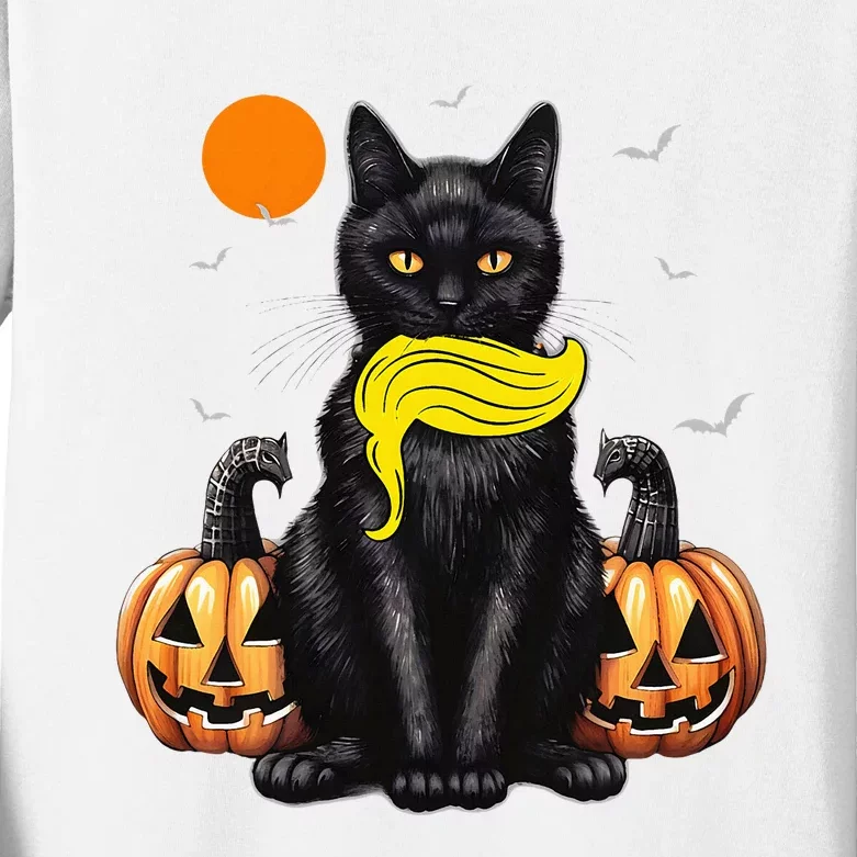 Black Cat Kamala Harris Halloween Trump Hair Sarcastic Kids Long Sleeve Shirt