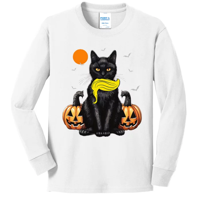 Black Cat Kamala Harris Halloween Trump Hair Sarcastic Kids Long Sleeve Shirt