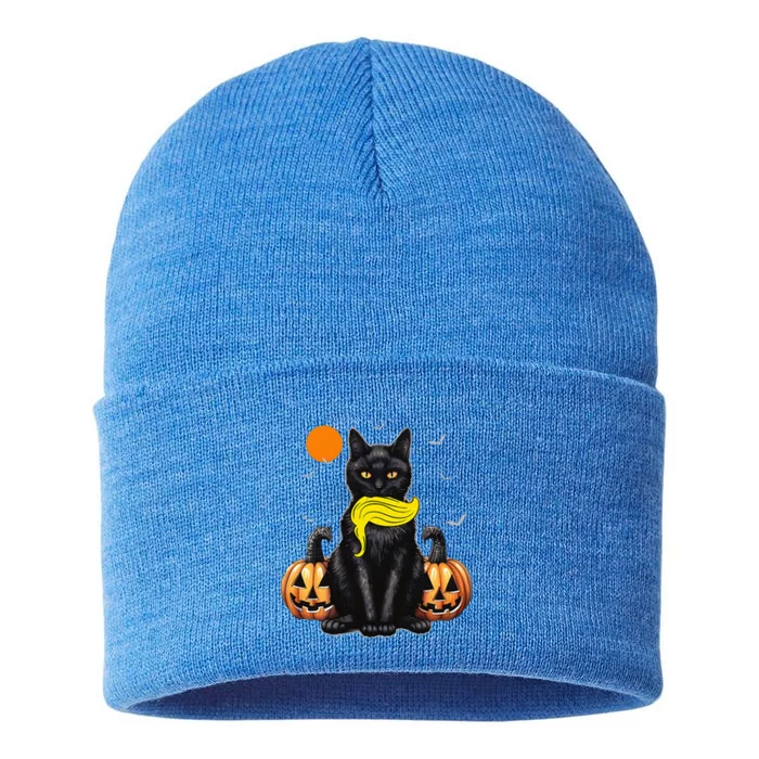 Black Cat Kamala Harris Halloween Trump Hair Sustainable Knit Beanie