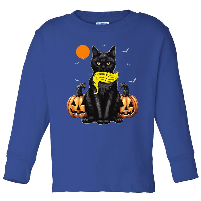 Black Cat Kamala Harris Halloween Trump Hair Toddler Long Sleeve Shirt