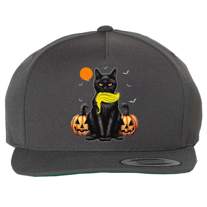 Black Cat Kamala Harris Halloween Trump Hair Wool Snapback Cap