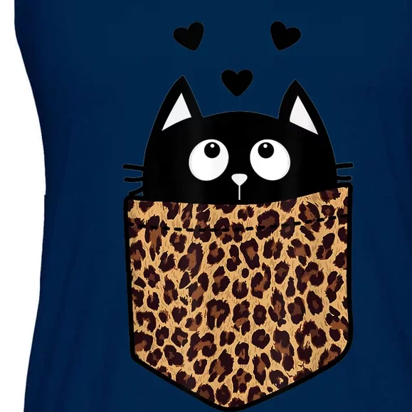 Black Cat Kitty In Leopard Pocket Halloween Costume Girl Boy Ladies Essential Flowy Tank