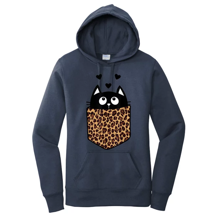 Black Cat Kitty In Leopard Pocket Halloween Costume Girl Boy Women's Pullover Hoodie