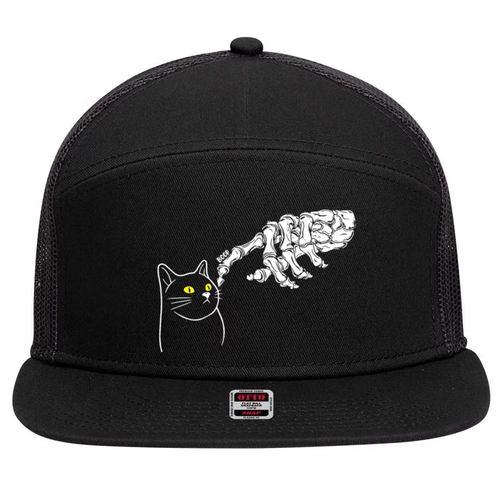 Black Cat Lover Skeleton Hand 7 Panel Mesh Trucker Snapback Hat