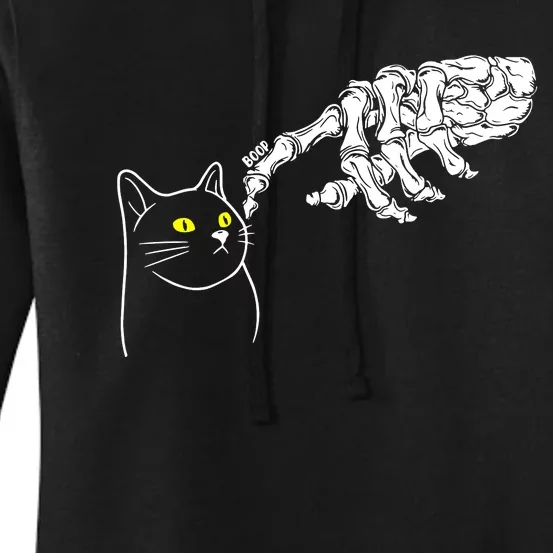 Black Cat Lover Skeleton Hand Women's Pullover Hoodie