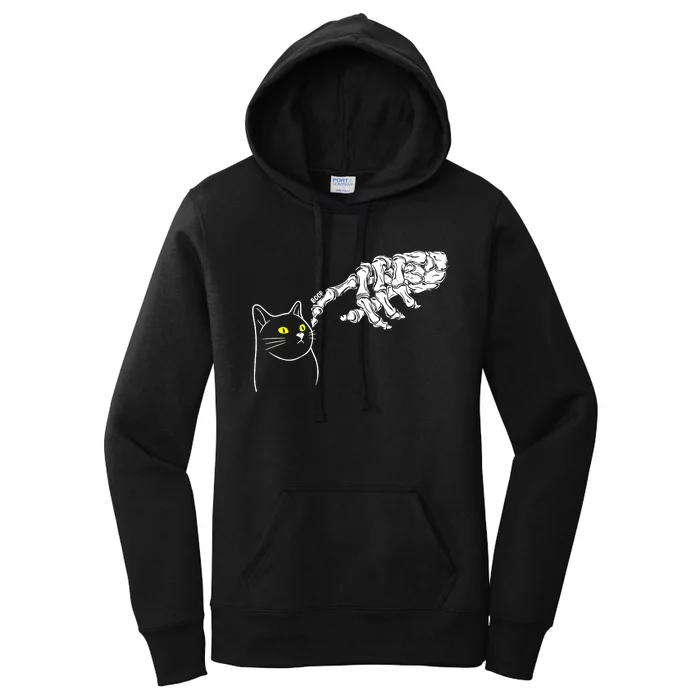 Black Cat Lover Skeleton Hand Women's Pullover Hoodie