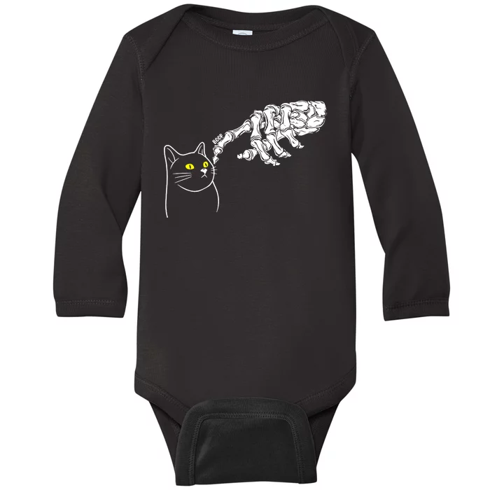 Black Cat Lover Skeleton Hand Baby Long Sleeve Bodysuit