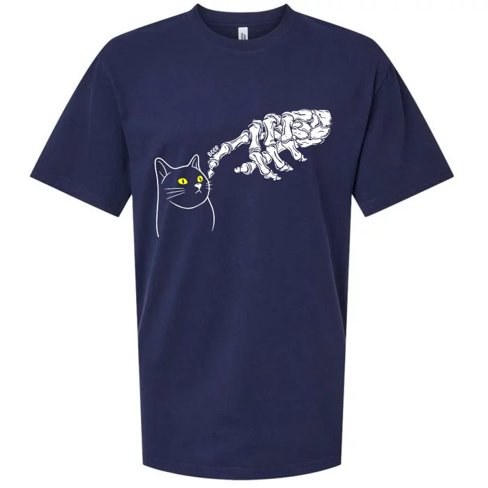 Black Cat Lover Skeleton Hand Sueded Cloud Jersey T-Shirt