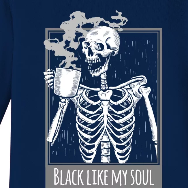 Black Coffee Like My Soul Skeleton Funny Cool Gift Baby Long Sleeve Bodysuit