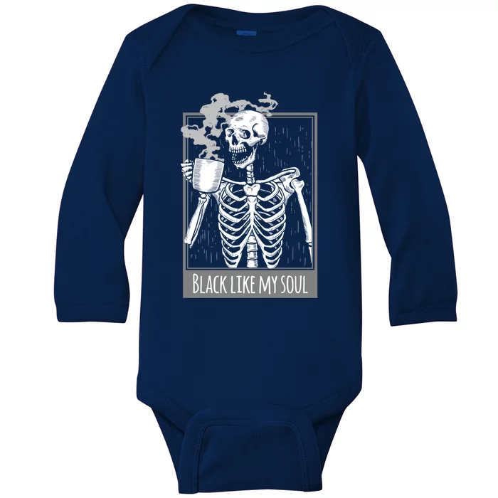 Black Coffee Like My Soul Skeleton Funny Cool Gift Baby Long Sleeve Bodysuit