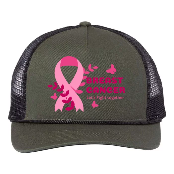 Breast Cancer LetS Fight Together Ribbon Retro Rope Trucker Hat Cap