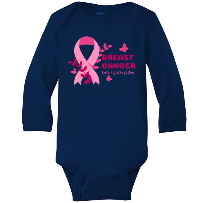 Breast Cancer LetS Fight Together Ribbon Baby Long Sleeve Bodysuit