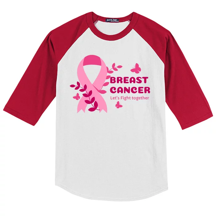 Breast Cancer LetS Fight Together Ribbon Kids Colorblock Raglan Jersey