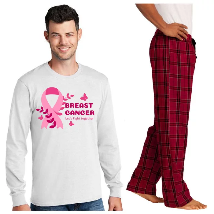 Breast Cancer LetS Fight Together Ribbon Long Sleeve Pajama Set