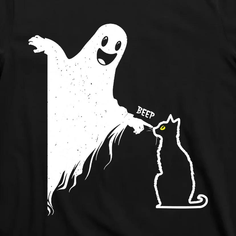 Black Cat Lover Funny Ghost Poking Nose Cute Halloween Gift T-Shirt