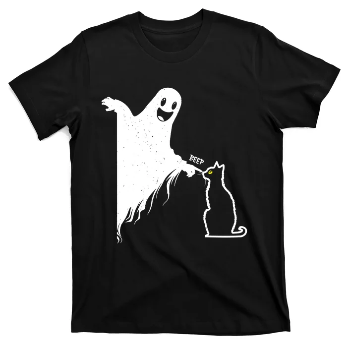 Black Cat Lover Funny Ghost Poking Nose Cute Halloween Gift T-Shirt