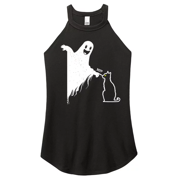 Black Cat Lover Funny Ghost Poking Nose Cute Halloween Gift Women’s Perfect Tri Rocker Tank