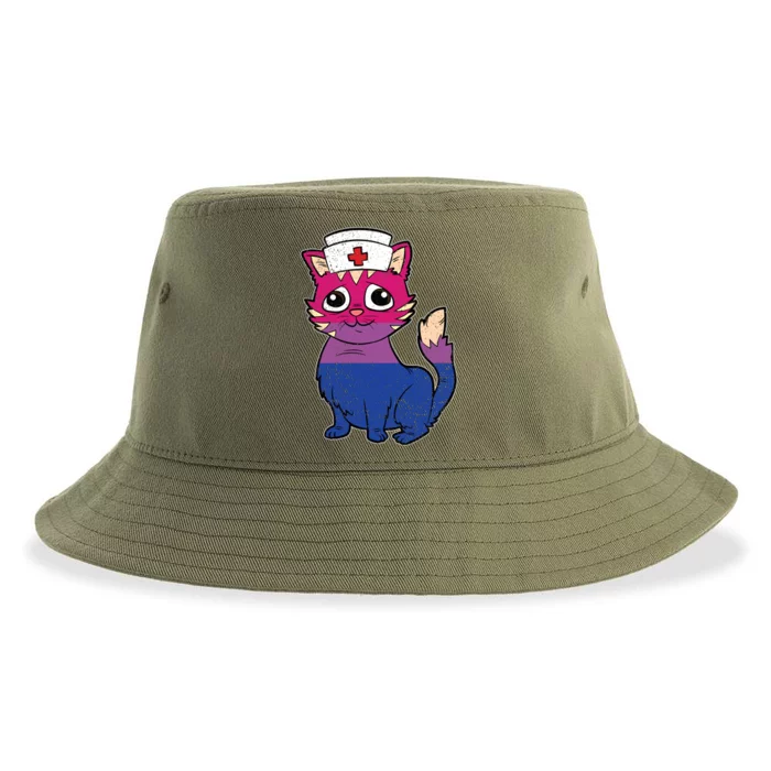 Bisexual Cat Lgbtq Retro Pride Kitten Rn Nursing Nurse Gift Sustainable Bucket Hat