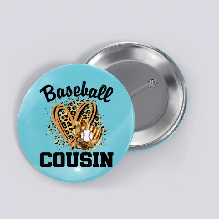 Baseball Cousin Leopard Heart Baseball Game Day Gift Button