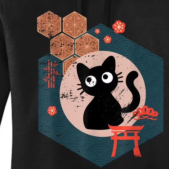 Black Cat Lover Japanese Kitten Anime Tokyo Otaku Lifestyle Women's Pullover Hoodie