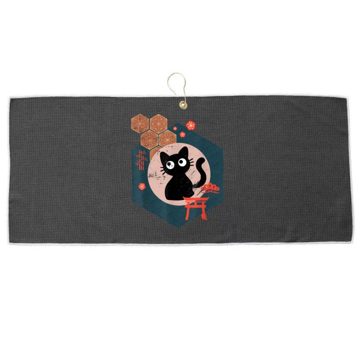 Black Cat Lover Japanese Kitten Anime Tokyo Otaku Lifestyle Large Microfiber Waffle Golf Towel