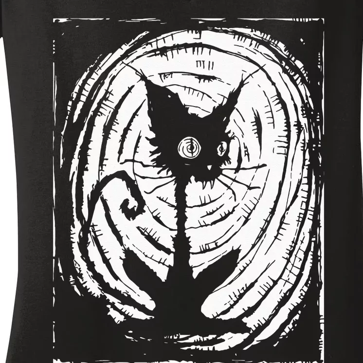 Black Cat Lazy Halloween Costume Scary Creepy Women's V-Neck T-Shirt