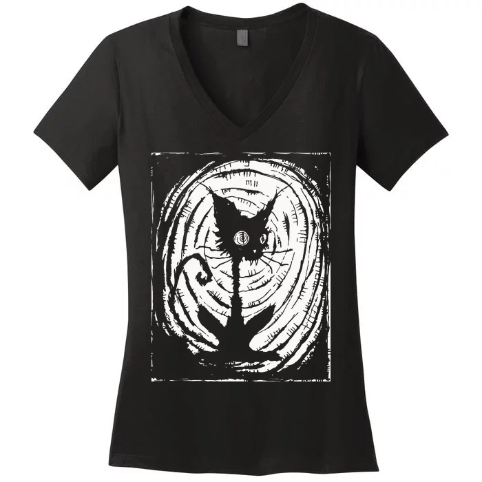 Black Cat Lazy Halloween Costume Scary Creepy Women's V-Neck T-Shirt