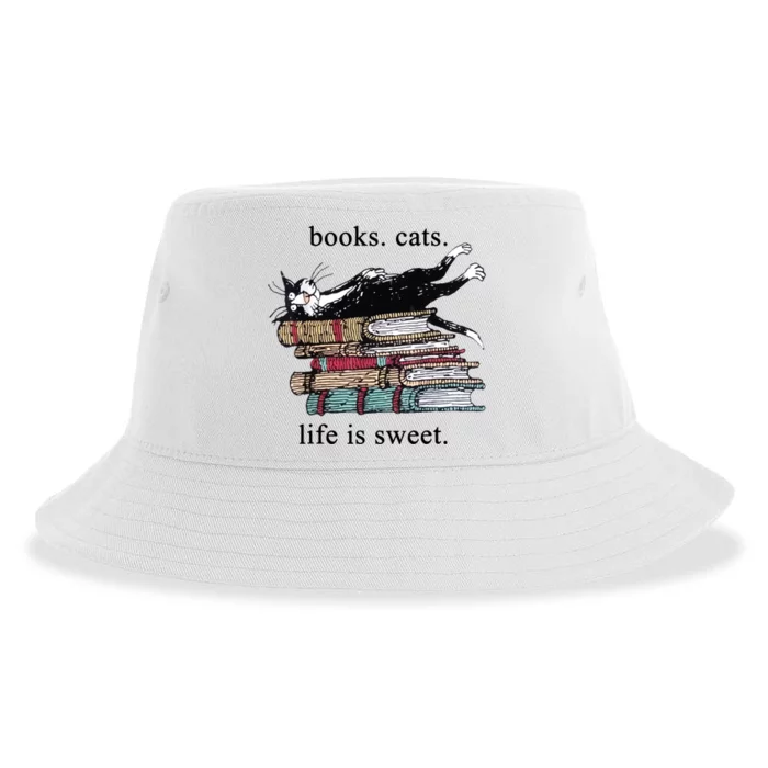 Book Cat Life Is Sweet Cute Cat Lover Sustainable Bucket Hat