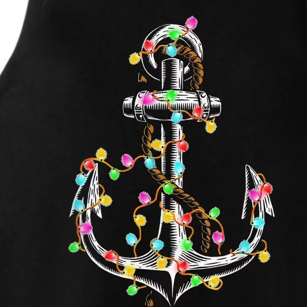 Boating Christmas Lights Anchor Santa Sailing Boat Sailor Ladies Tri-Blend Wicking Tank