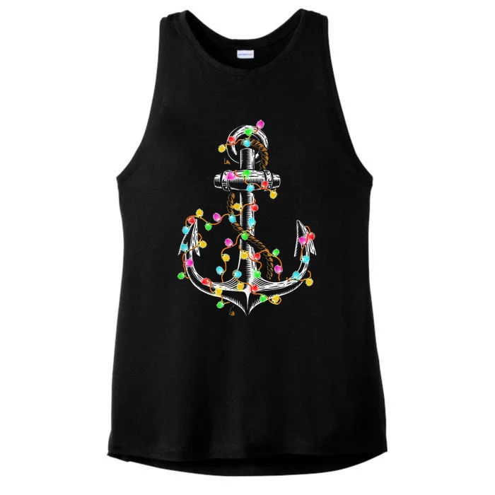 Boating Christmas Lights Anchor Santa Sailing Boat Sailor Ladies Tri-Blend Wicking Tank