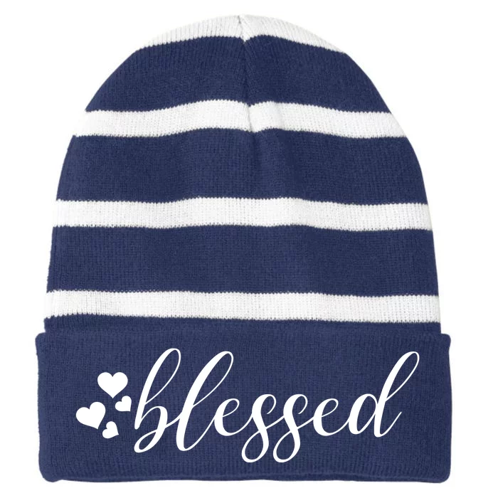 Blessed Cute Love Hearts Striped Beanie with Solid Band