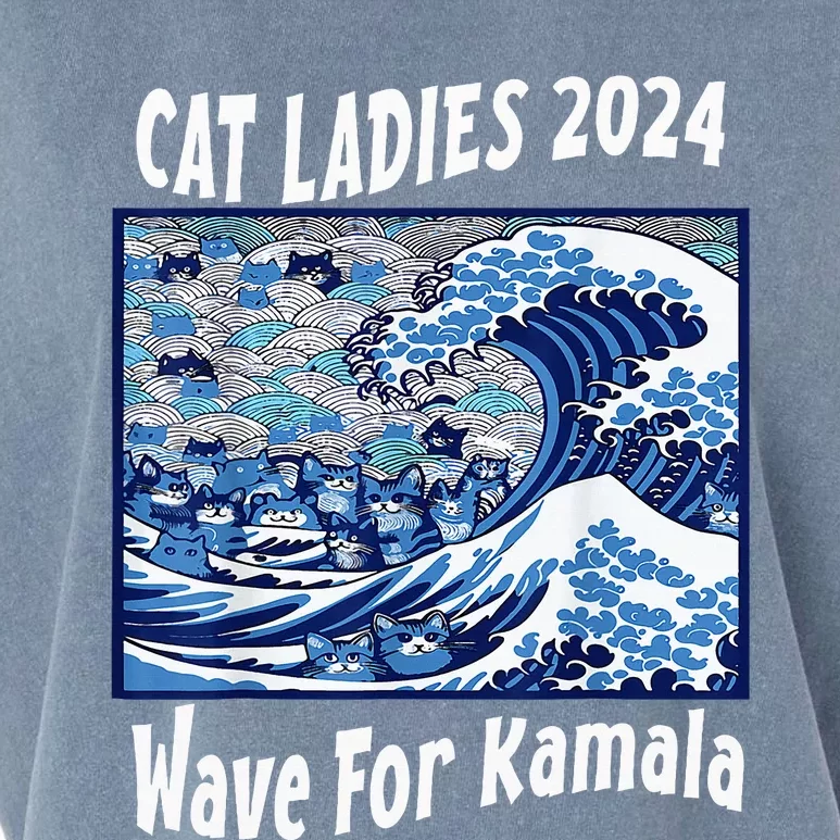 Blue Cat Ladies 2024 Wave For Kamala Funny Garment-Dyed Women's Muscle Tee