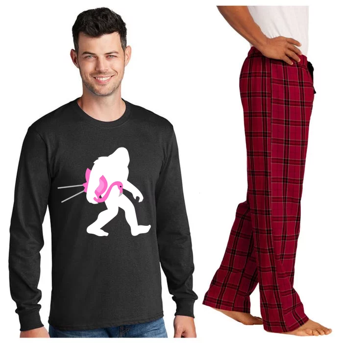 Bigfoot Carrying Lawn Flamingo Funny Sasquatch Gift Long Sleeve Pajama Set