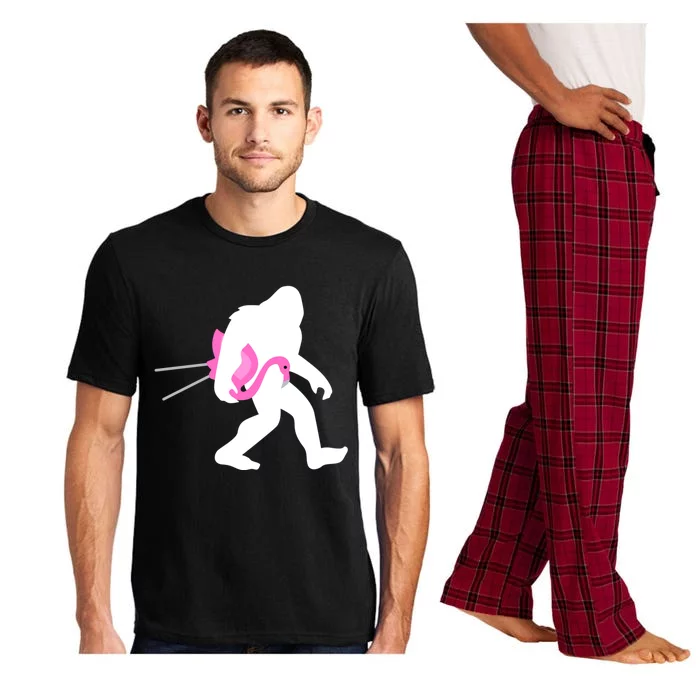 Bigfoot Carrying Lawn Flamingo Funny Sasquatch Gift Pajama Set