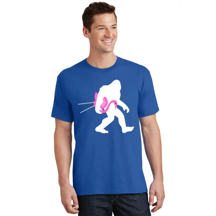 Bigfoot Carrying Lawn Flamingo Funny Sasquatch Gift T-Shirt