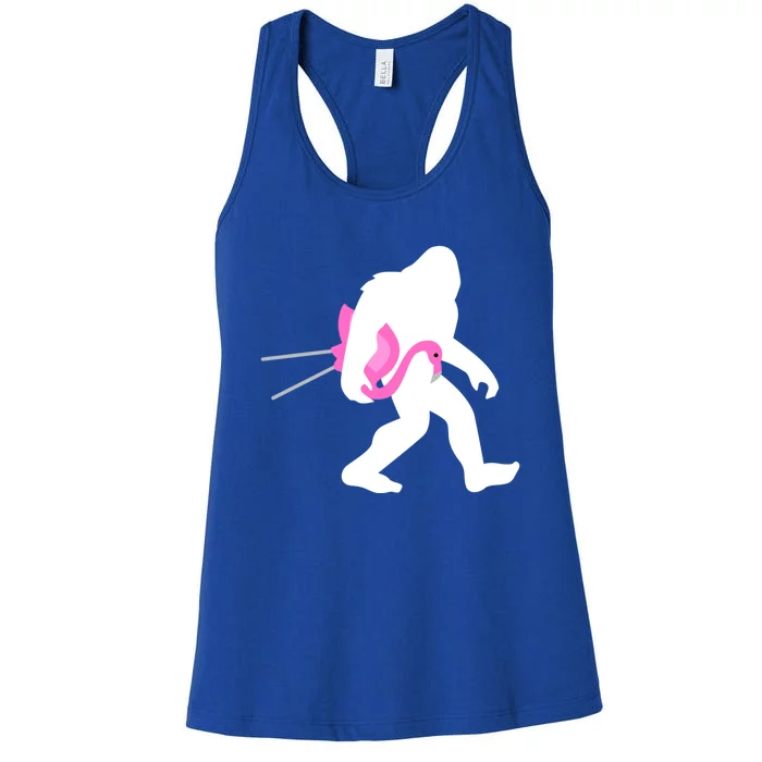 Bigfoot Carrying Lawn Flamingo Funny Sasquatch Gift Women's Racerback Tank