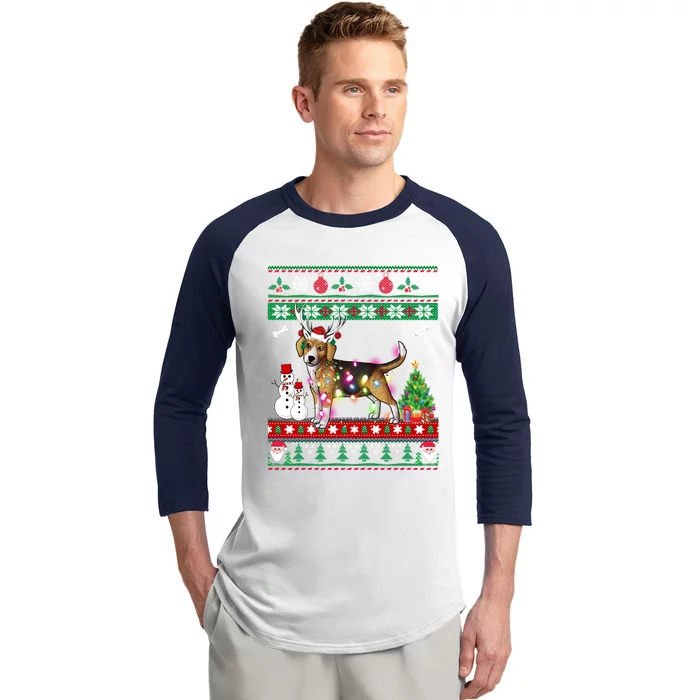 Beagle Christmas Lights Funny Xmas Dog Funny Gift Baseball Sleeve Shirt