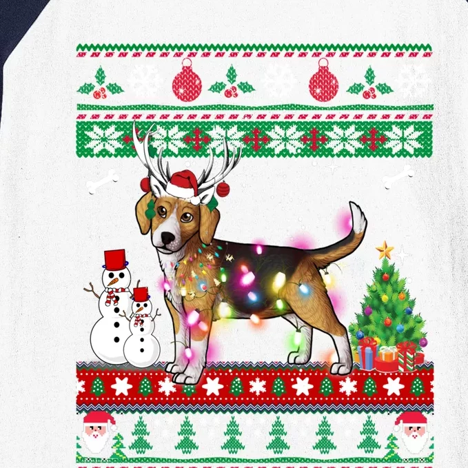 Beagle Christmas Lights Funny Xmas Dog Funny Gift Baseball Sleeve Shirt